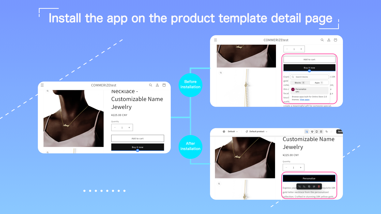 Install the app on the product template detail page.