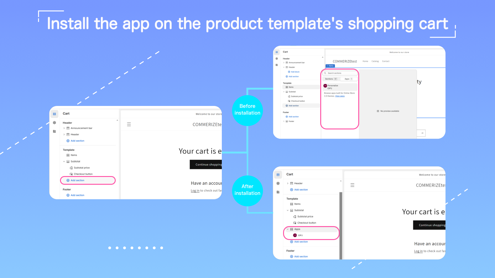 Install the app on the product template's shopping cart.
