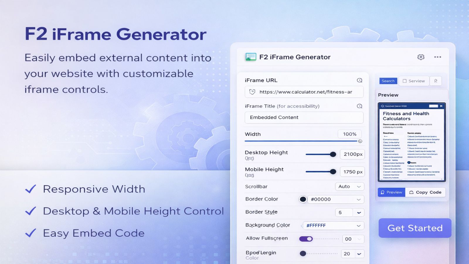 Customize width and desktop/mobile iframe height.