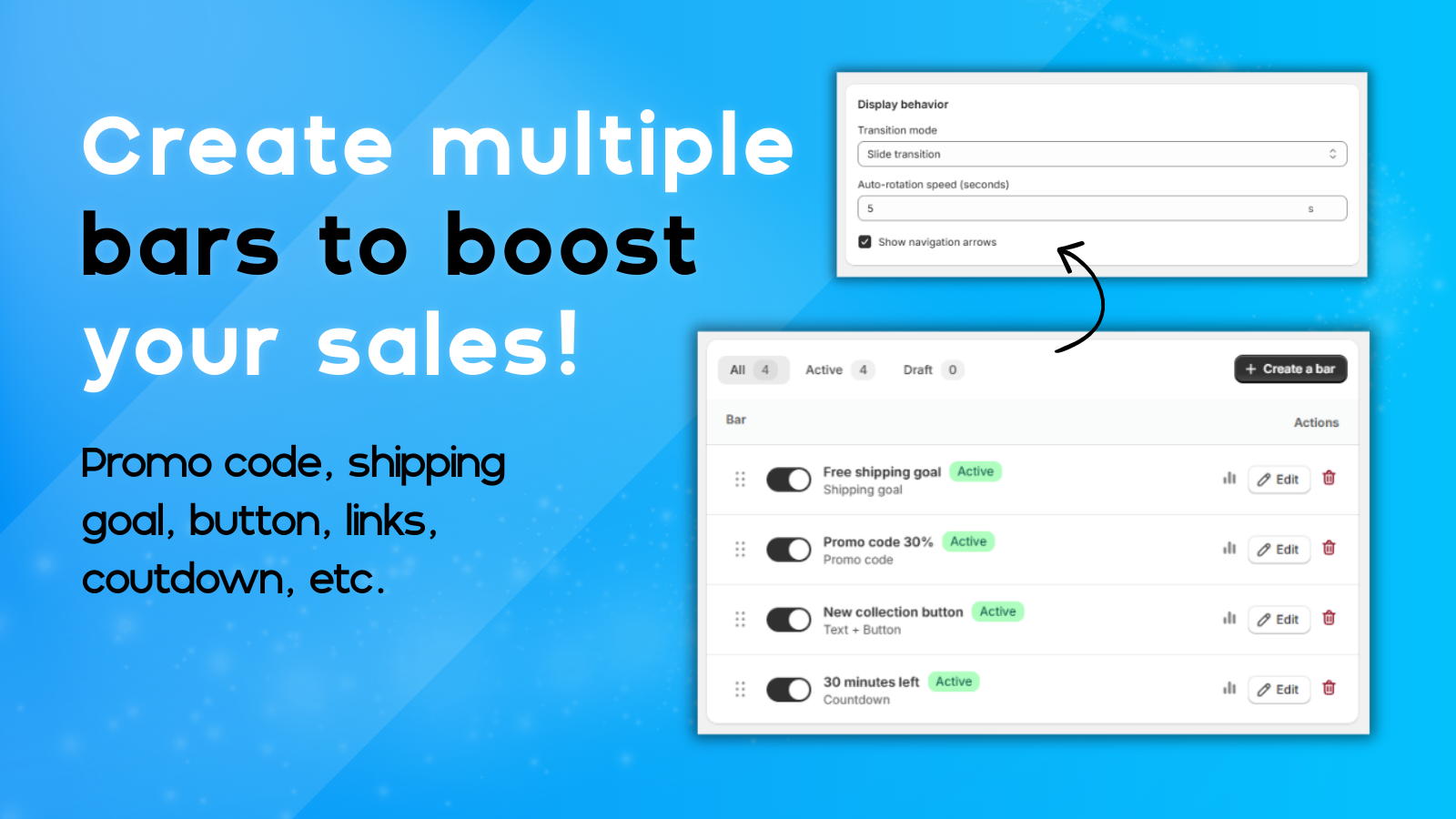 Create multiple announcement bars with promo codes & goals