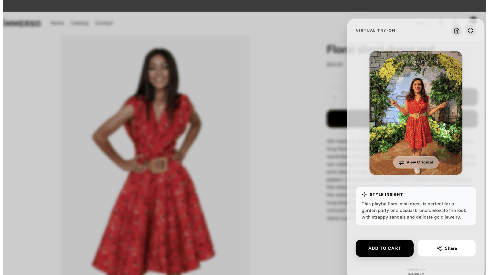 Realistic virtual try-on result with AI styling insights.