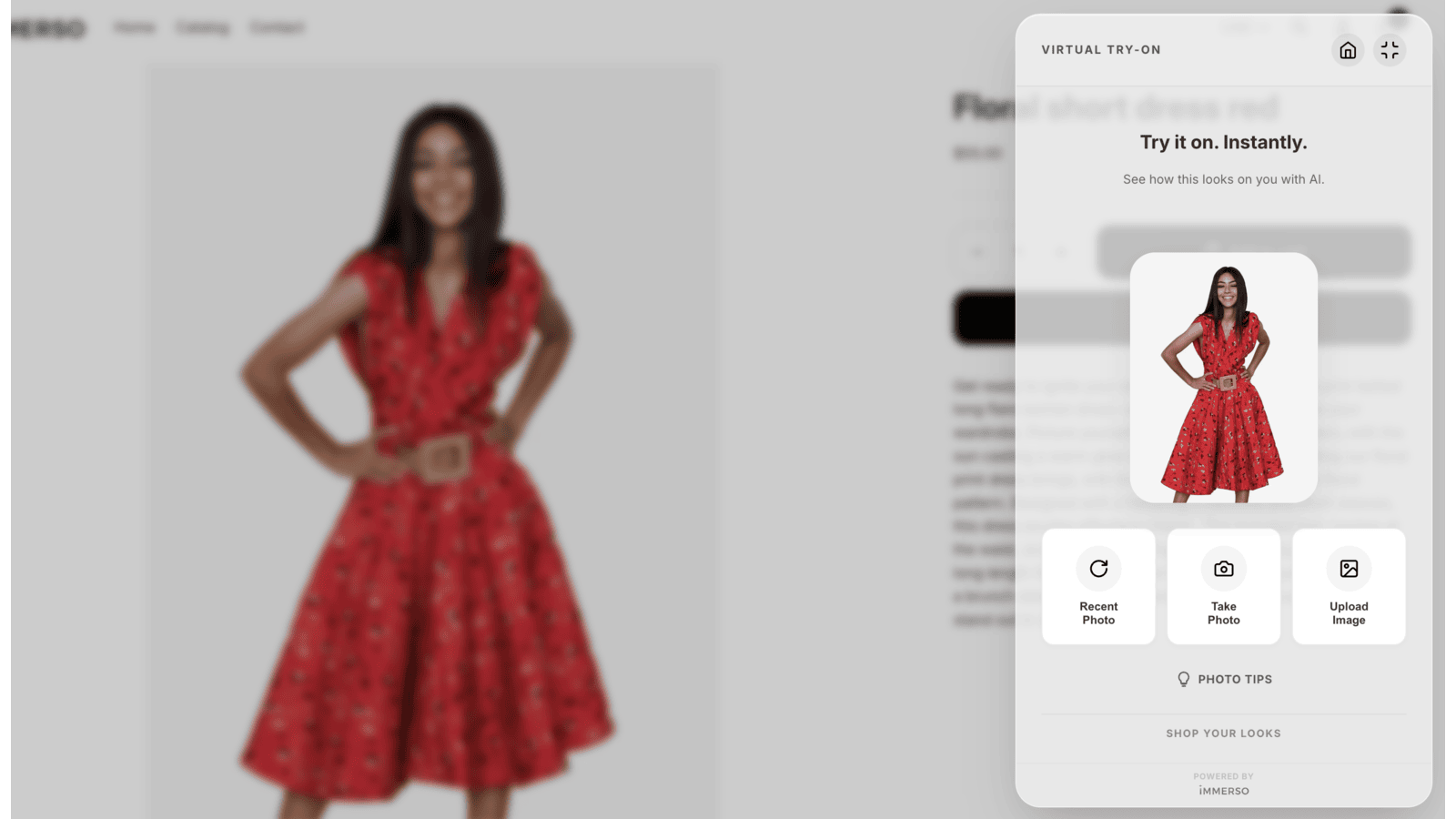 User-friendly widget: Upload photo to try on clothes instantly.