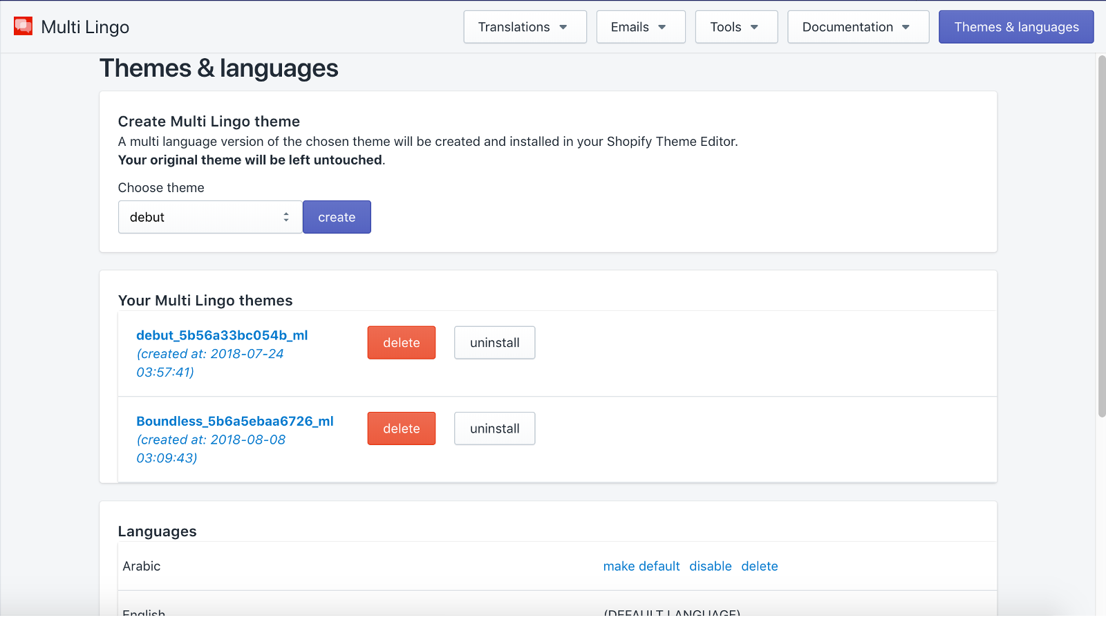 Multi Lingo themes and language