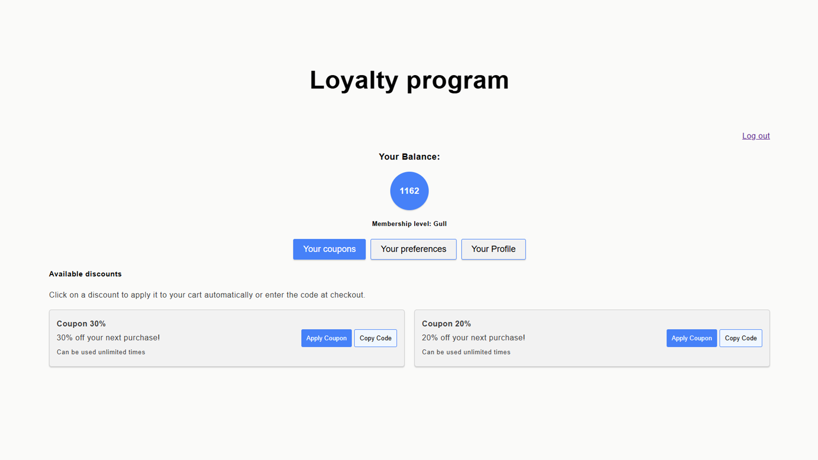 Check point status and redeem coupons!