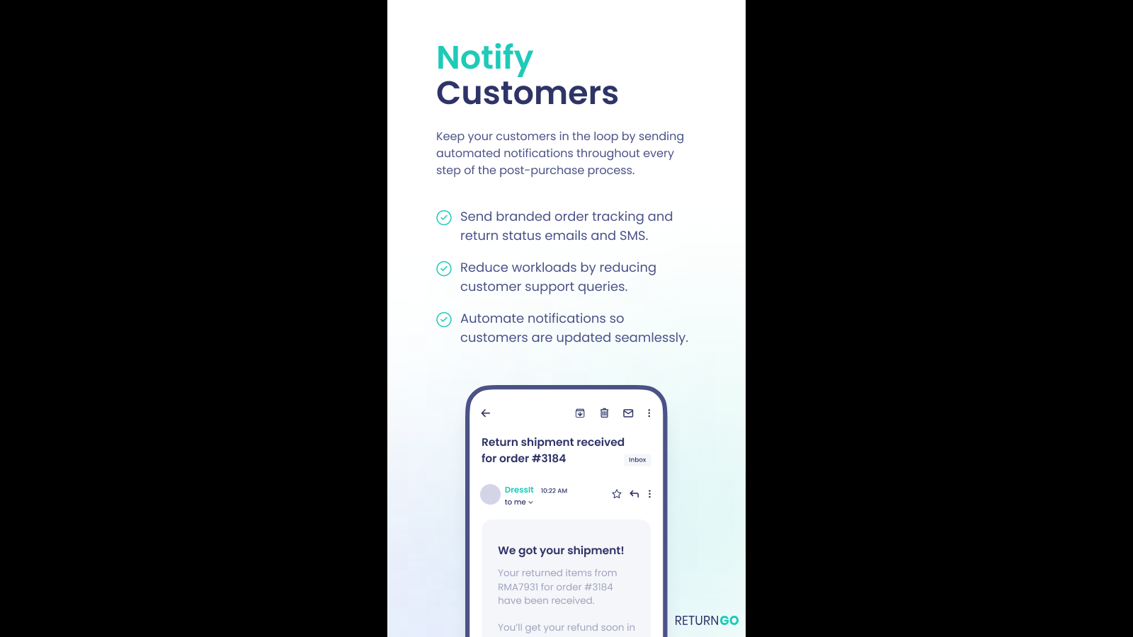 Send automated returns notifications to customers