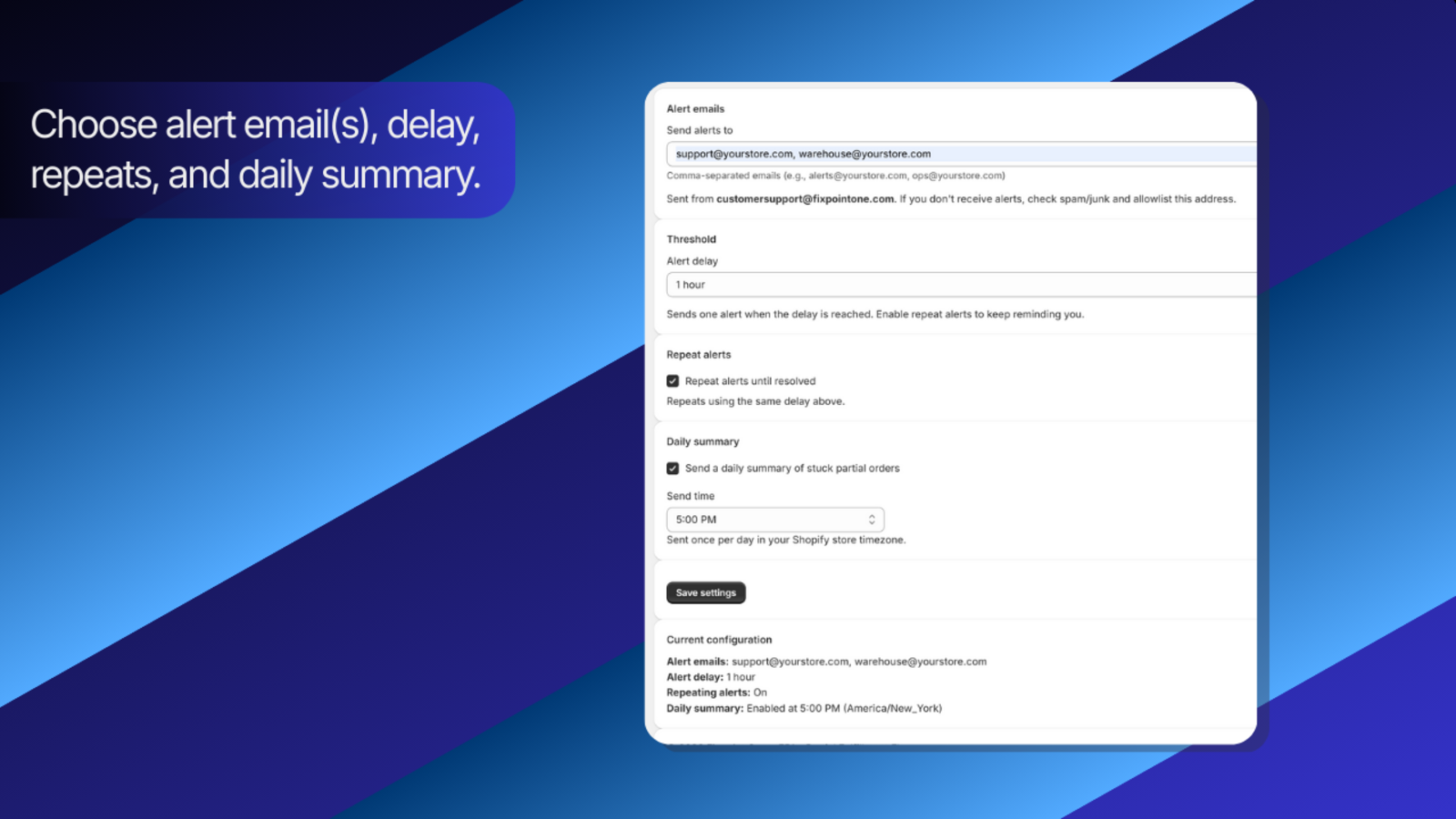 FP1 – Partial Fulfillment Flag app Settings in Shopify.