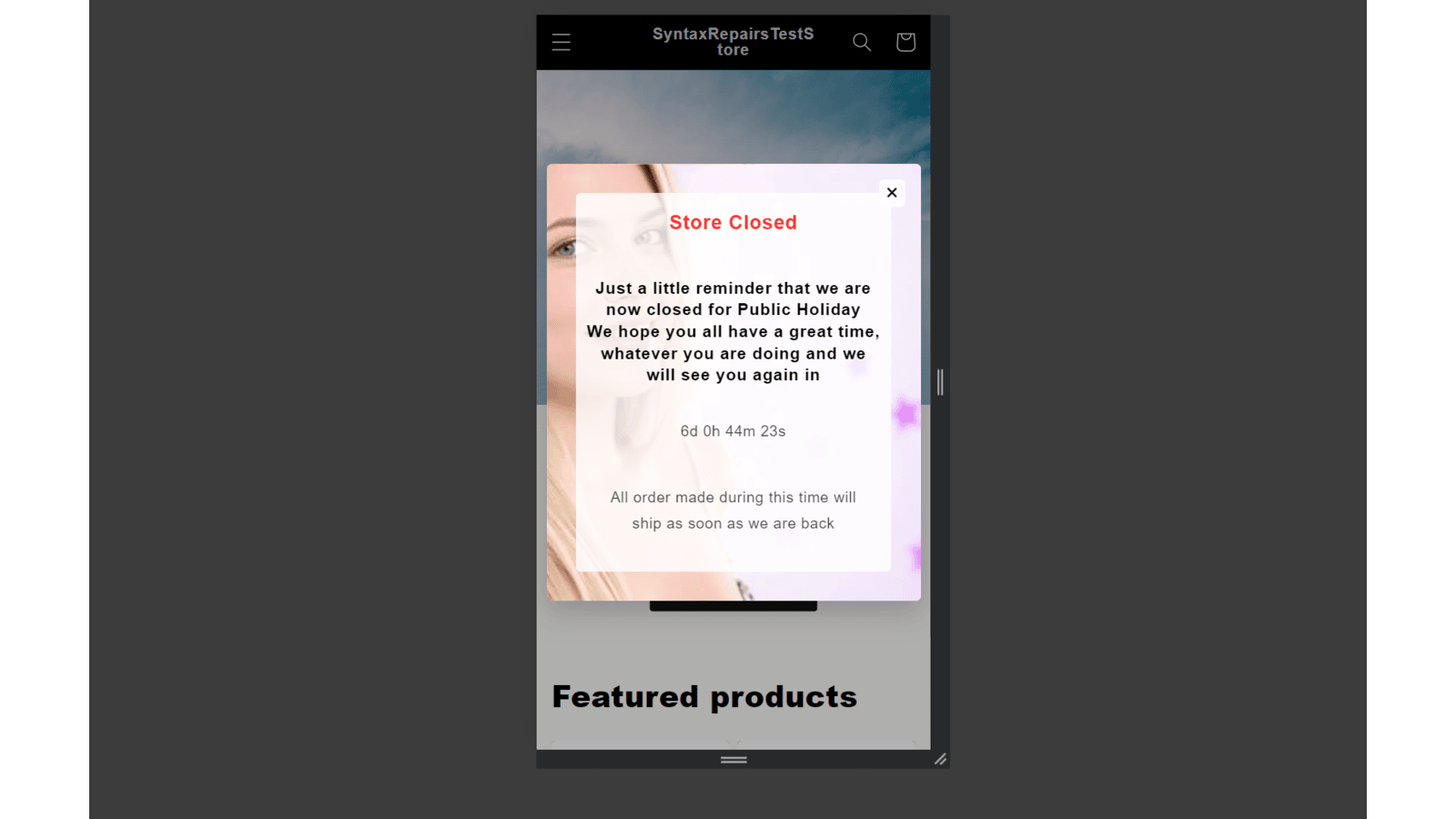 mobile popup demonstration