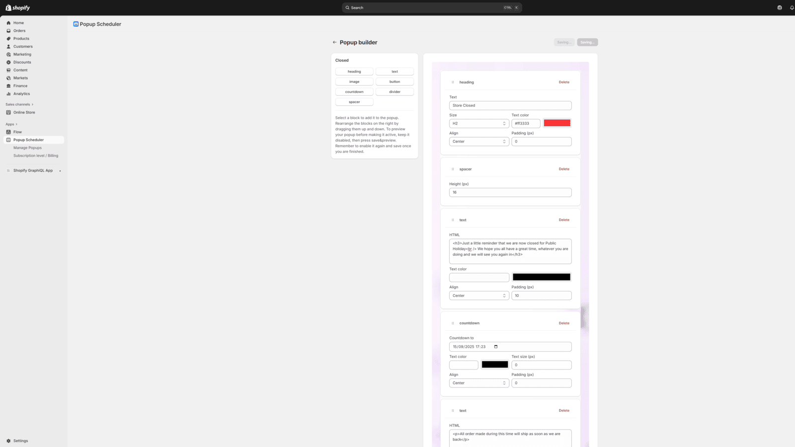 Popup demonstration backend