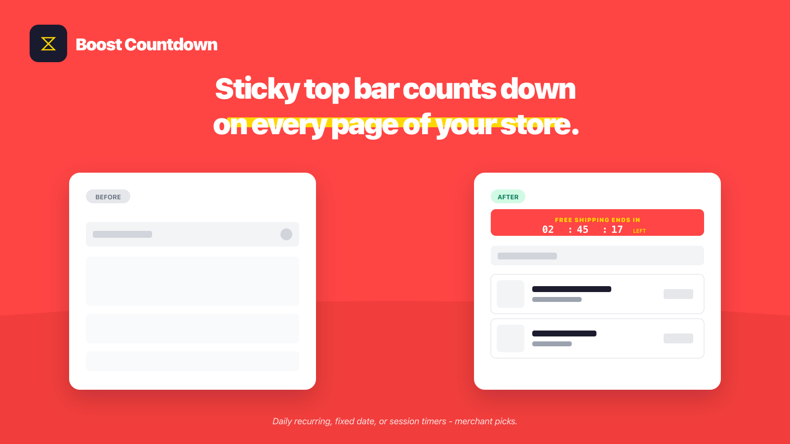 Sticky top bar countdown - free shipping deadline