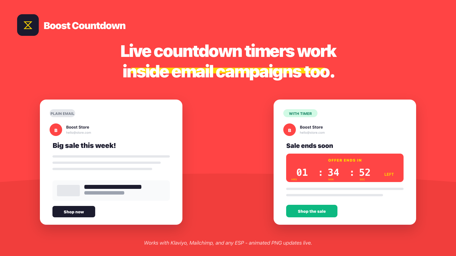 Live countdown timer inside email campaigns
