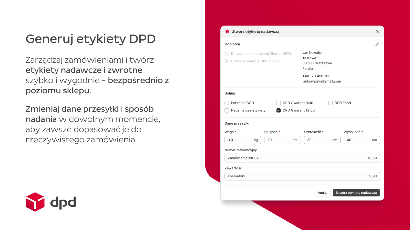 Etykiety nadawcze DPD i etykiety zwrotne bezpośrednio w sklepie