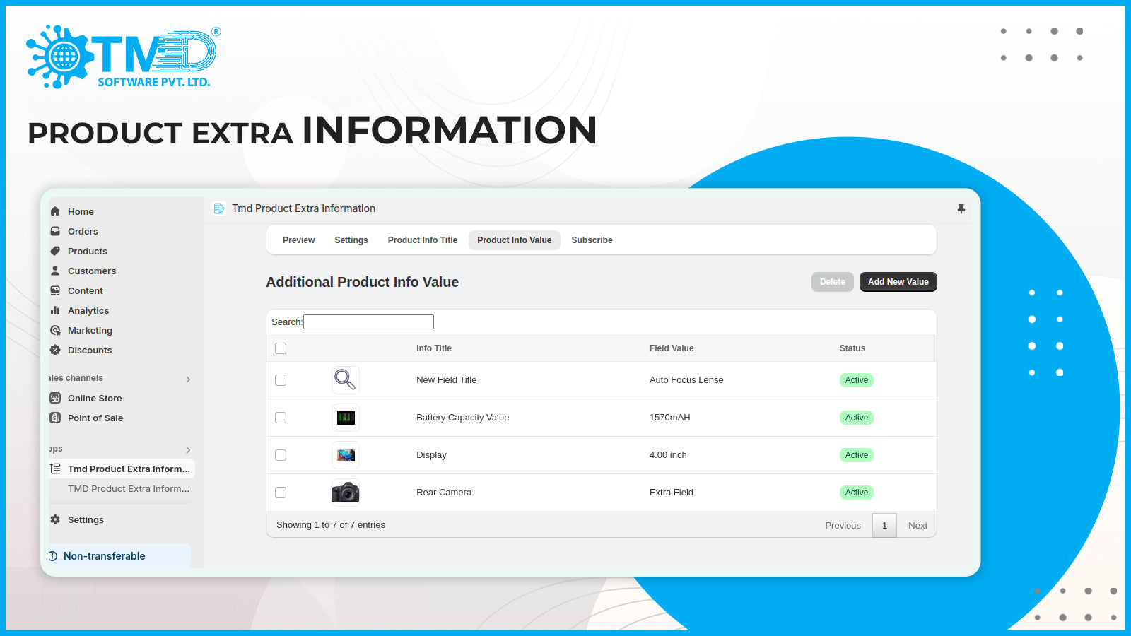 List of created extra fields values 