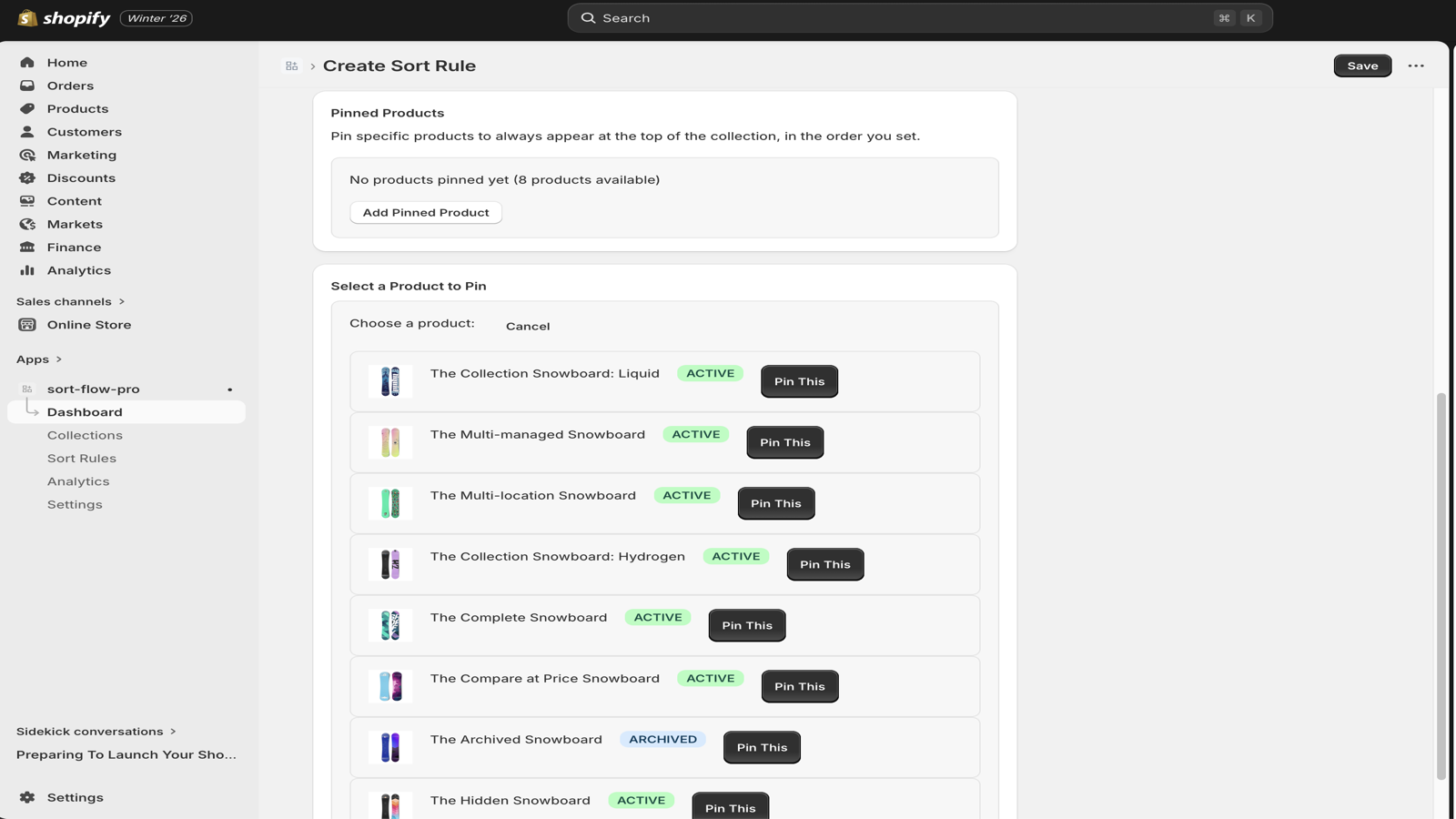 Sort Rules list view showing active rules with collection names,