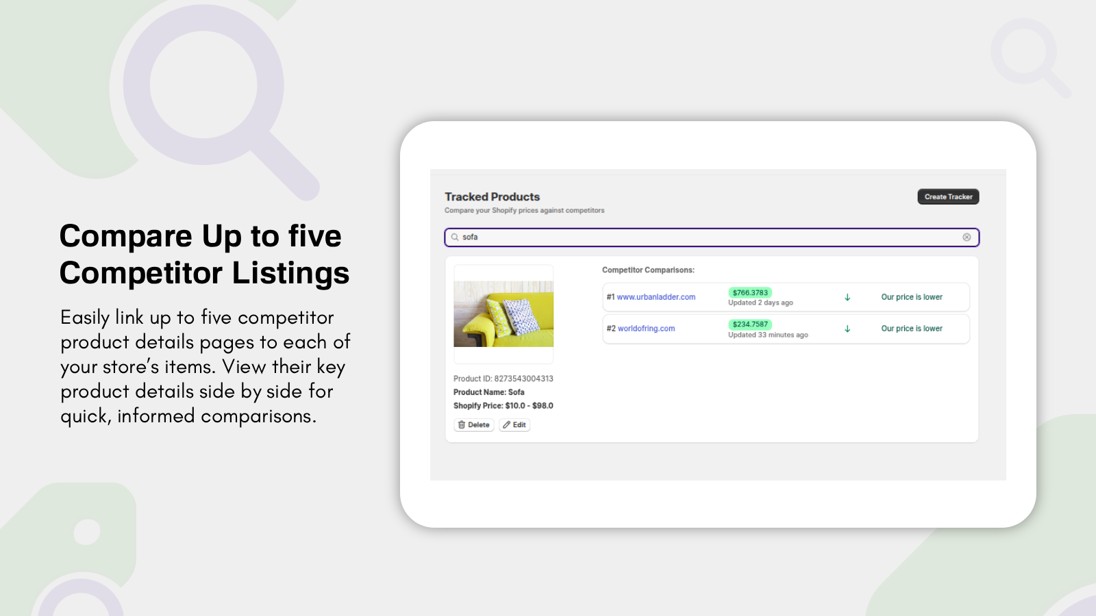 compare up to five competitor links