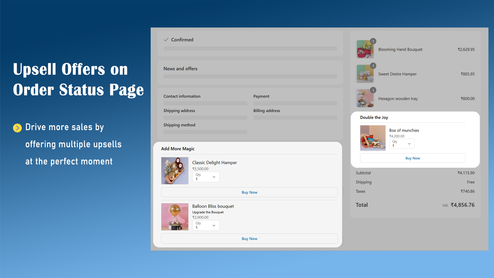 Upsell for customer order status page