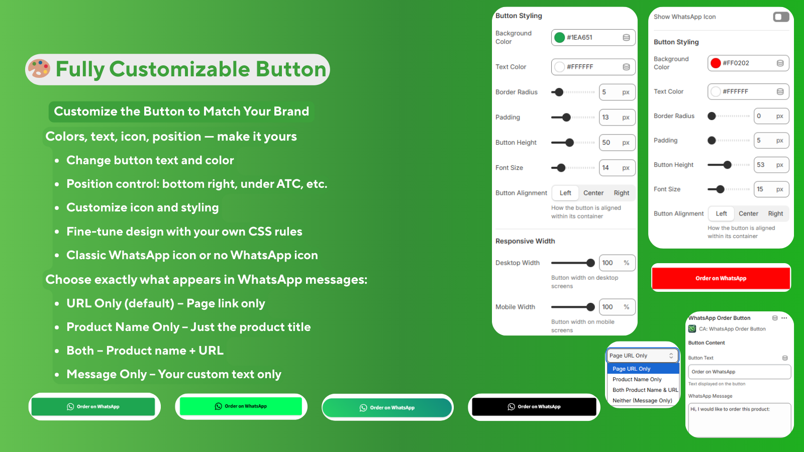 Fully Customizable Button - CA: WhatsApp Order Button