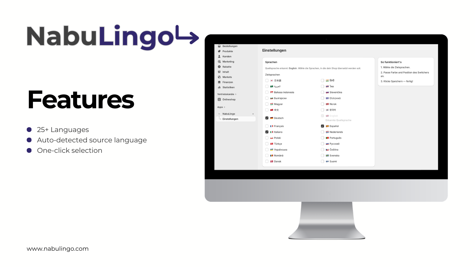 Language selection with 25+ languages