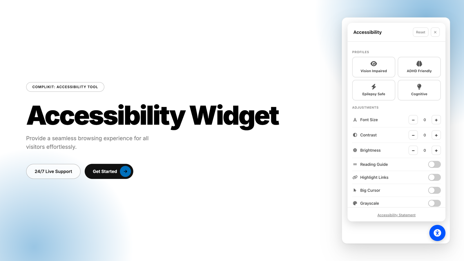 Shopify accessibility widget WCAG controls CompliKit