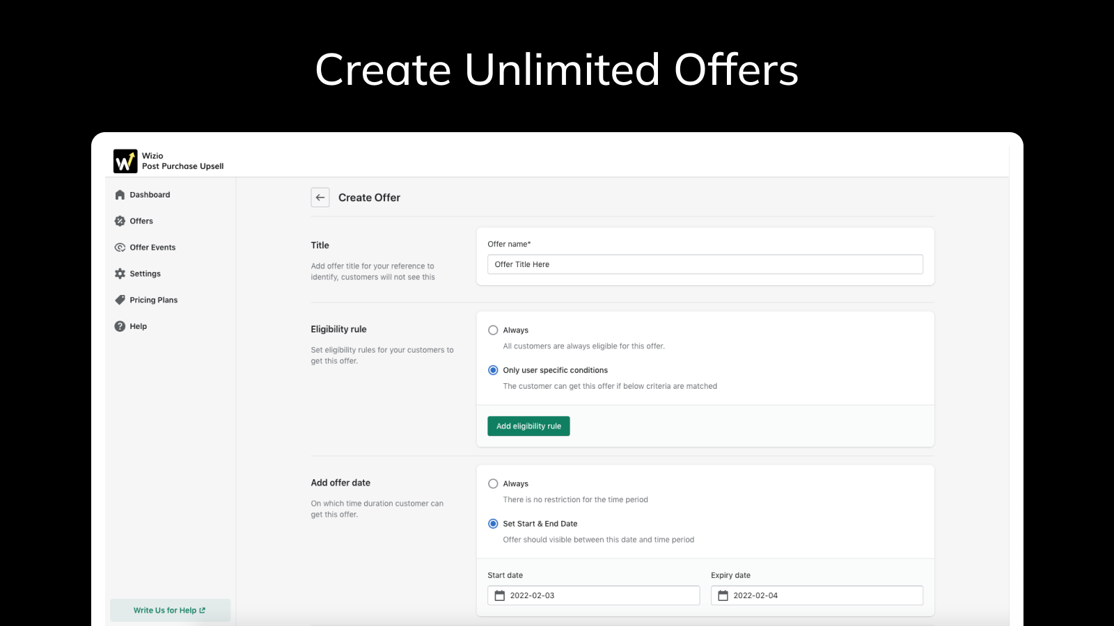 unlimited create offer for checkout promotions