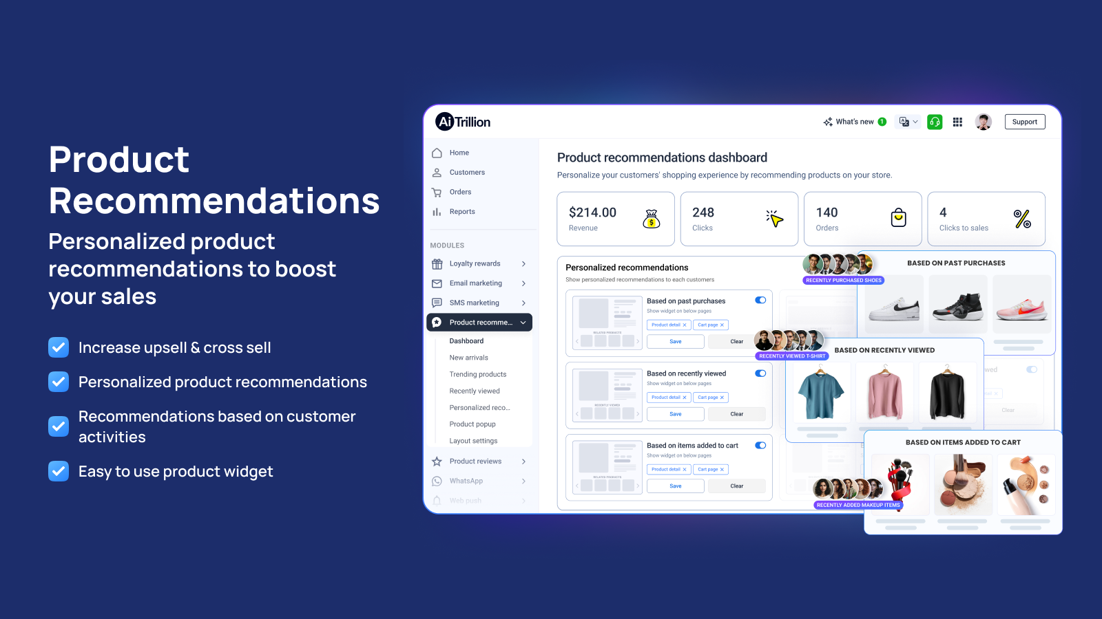 Product recommendations, upsell \/ cross sell products