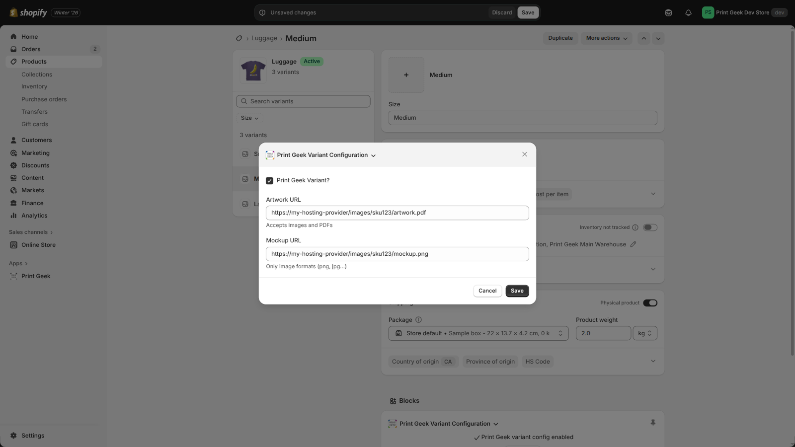 Product Variant Configuration - Artwork and Mockup