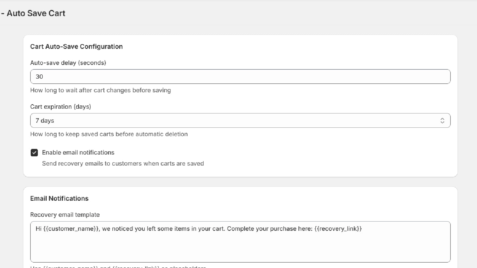 Draftly - Settings page
