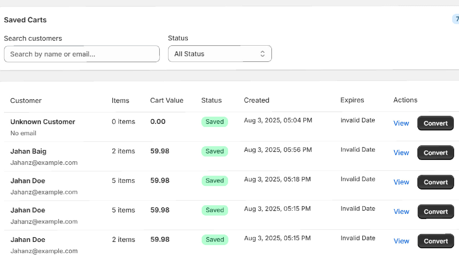 Draftly - Saved Cart Page