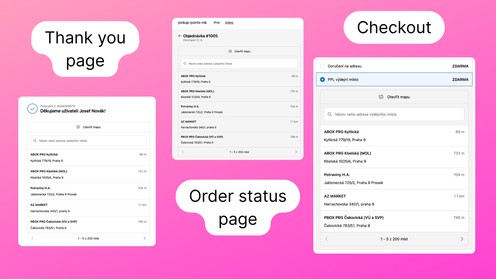 Available on thank you, order status page and thank you page