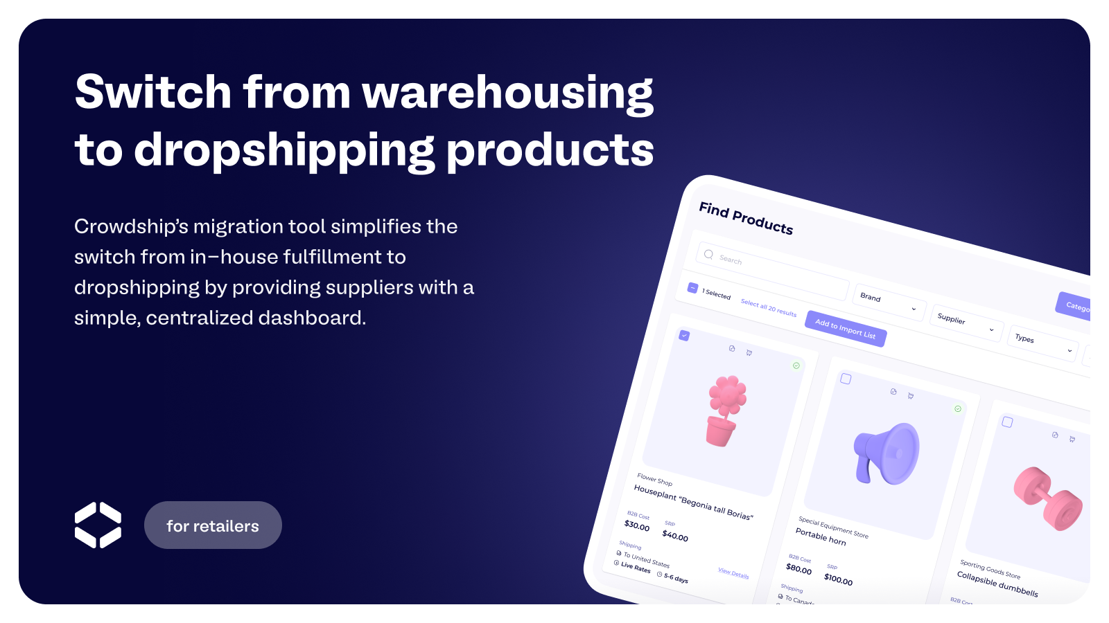 Easily switch products from in-house fulfillment to dropshipping