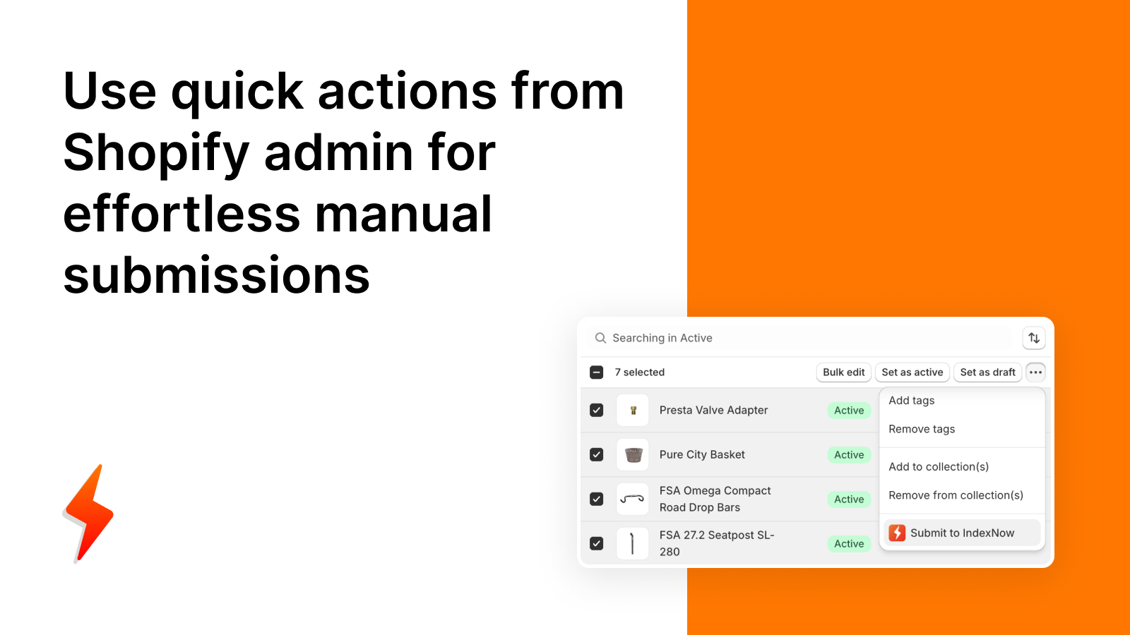 Use quick actions from Shopify admin for easy manual submissions