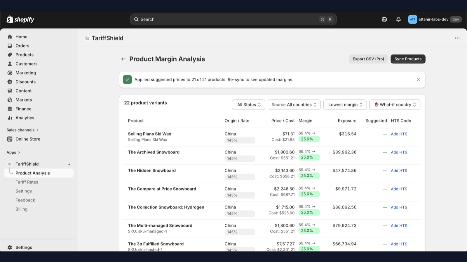 Bulk repricing applied to 21 products successfully