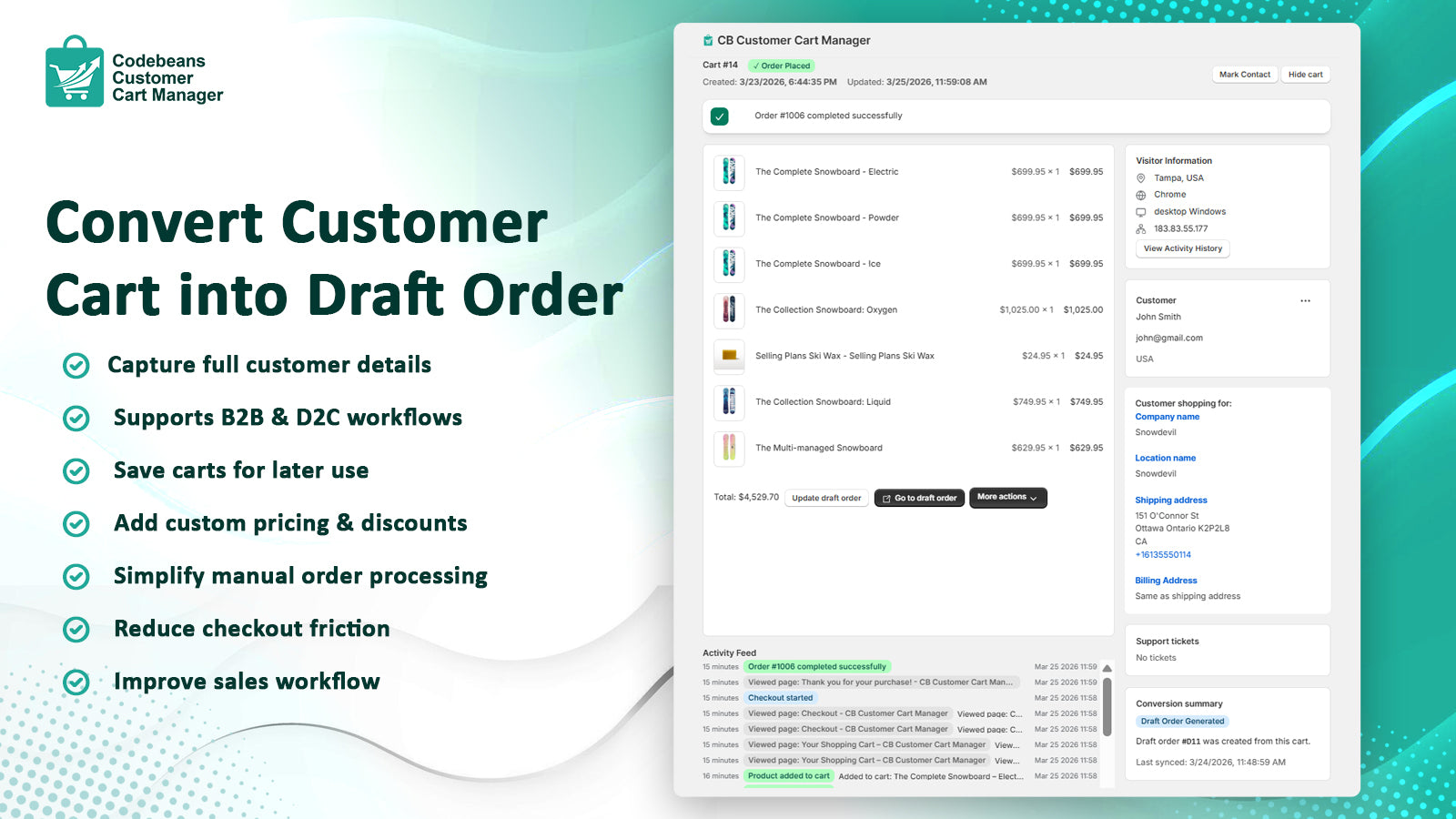 Convert Customer Cart into Draft Order