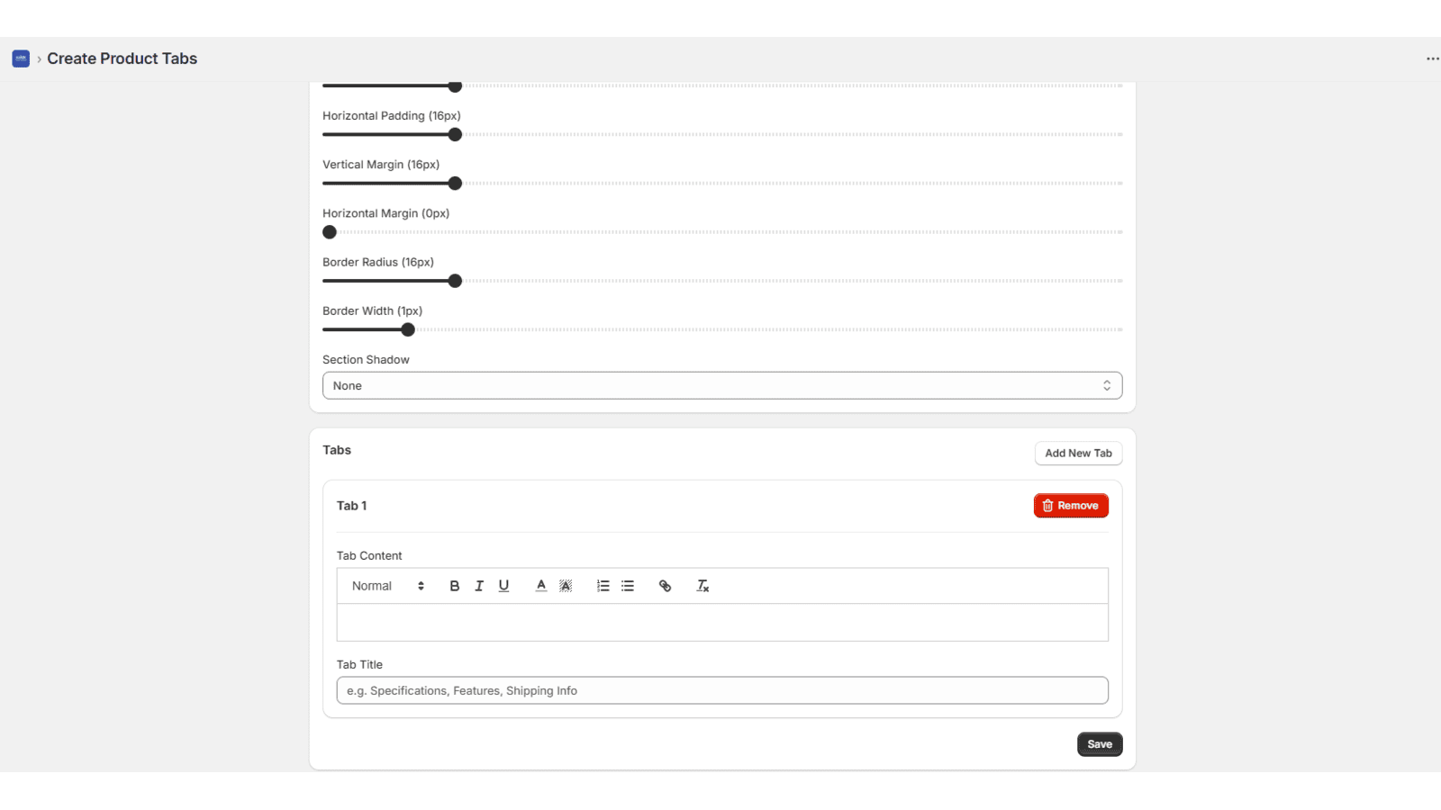 tabs title and content