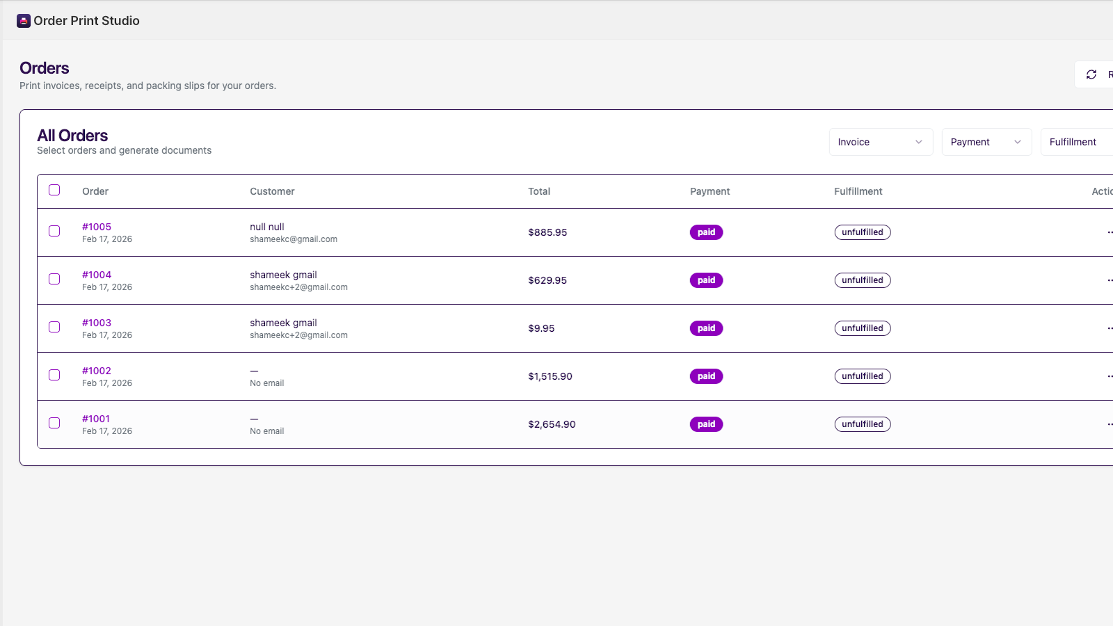 Bulk Print and Email PDF of Order Documents