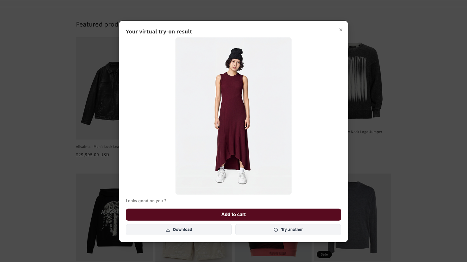 Realistic AI virtual try-on result showing dress on user