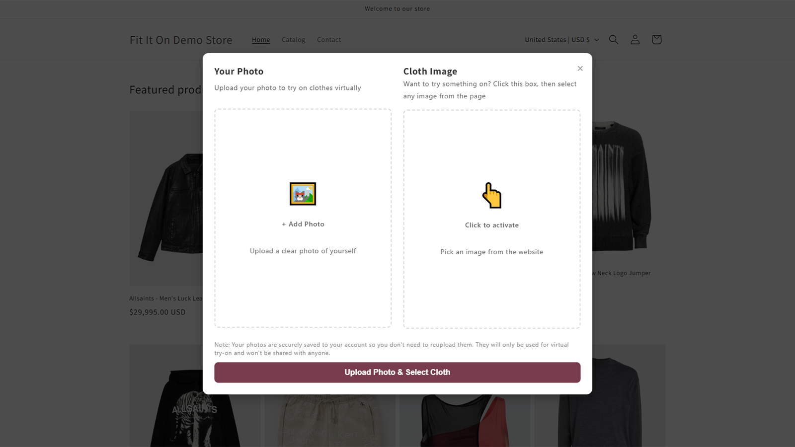 Upload photo and select clothing for virtual try-on