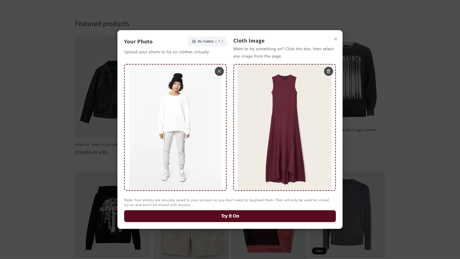 Select a product to virtually try on the customer photo