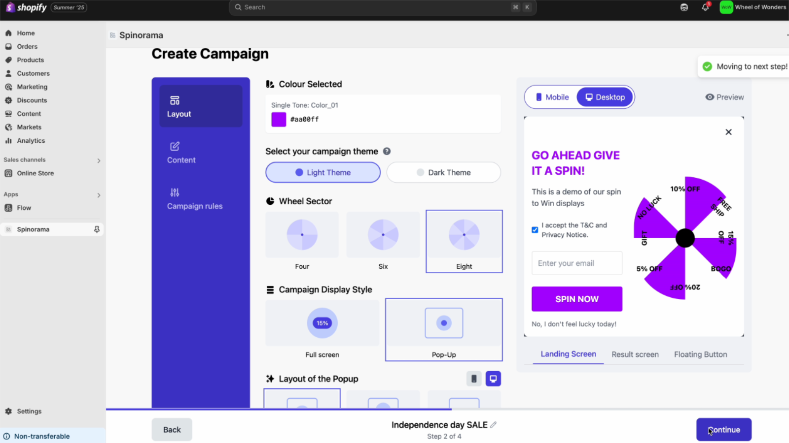 Customise the Spin the wheel game.Also set the Campaign name