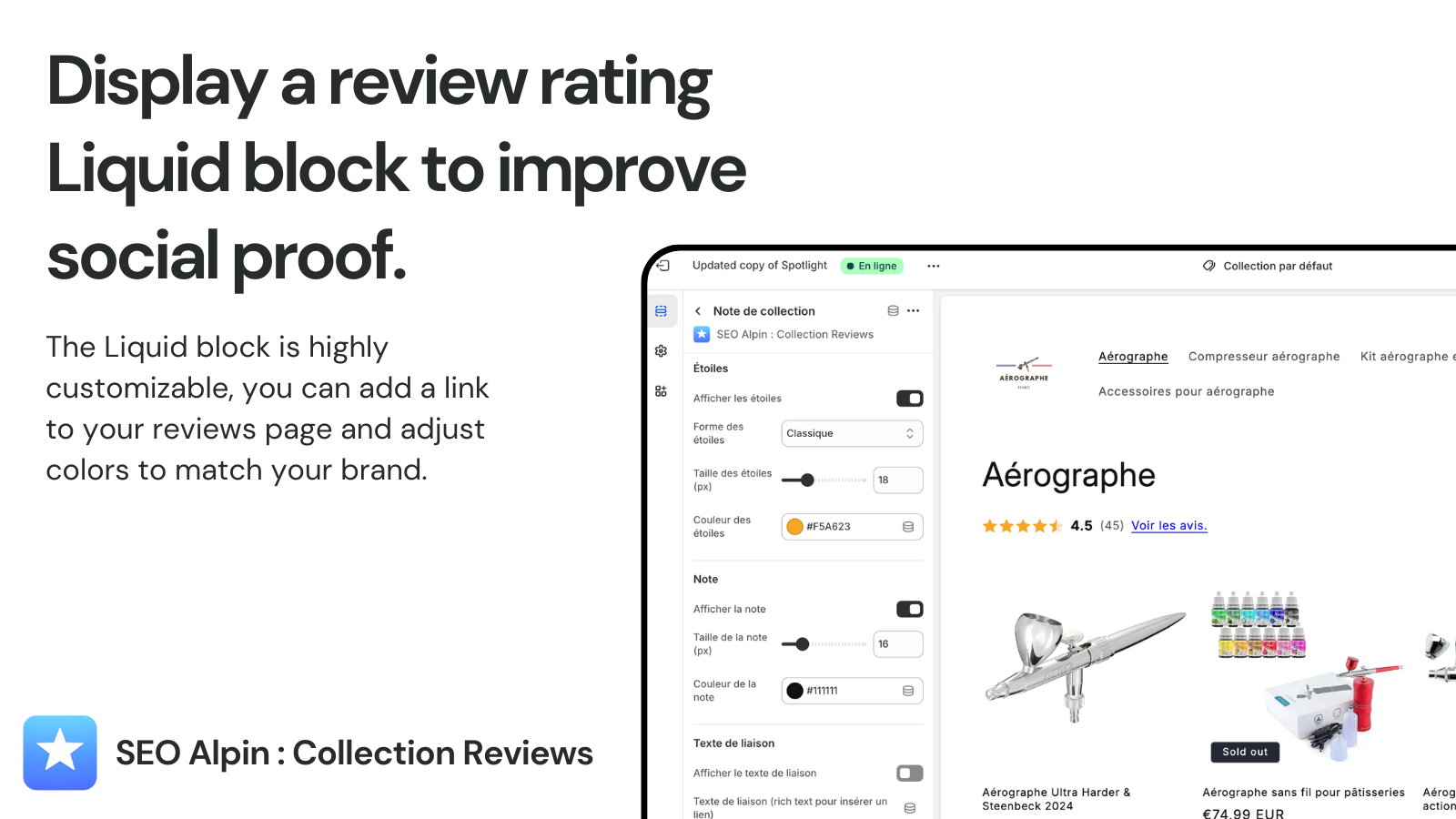 Liquid block showing review stars on Shopify collection