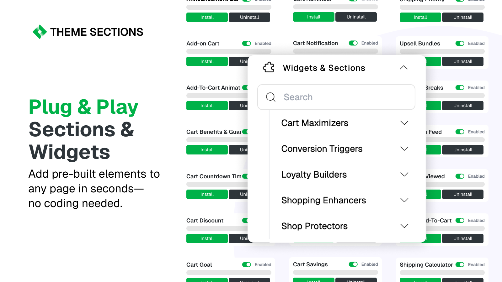 Plug & Play Sections and Widgets
