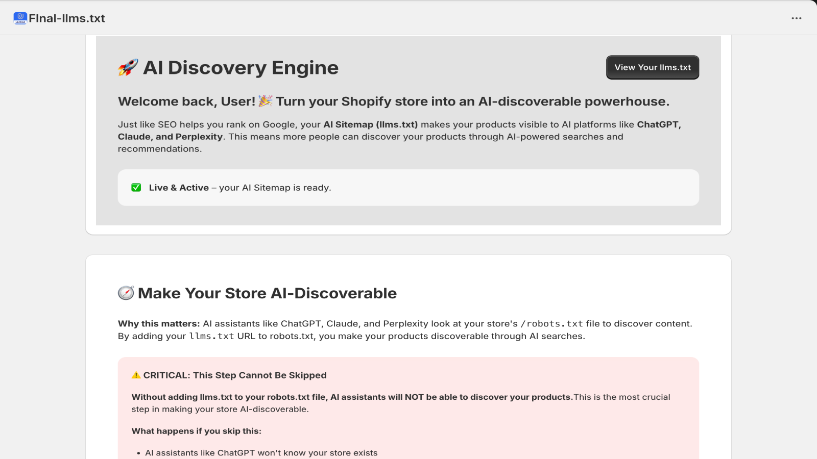 llms.txt app's home page