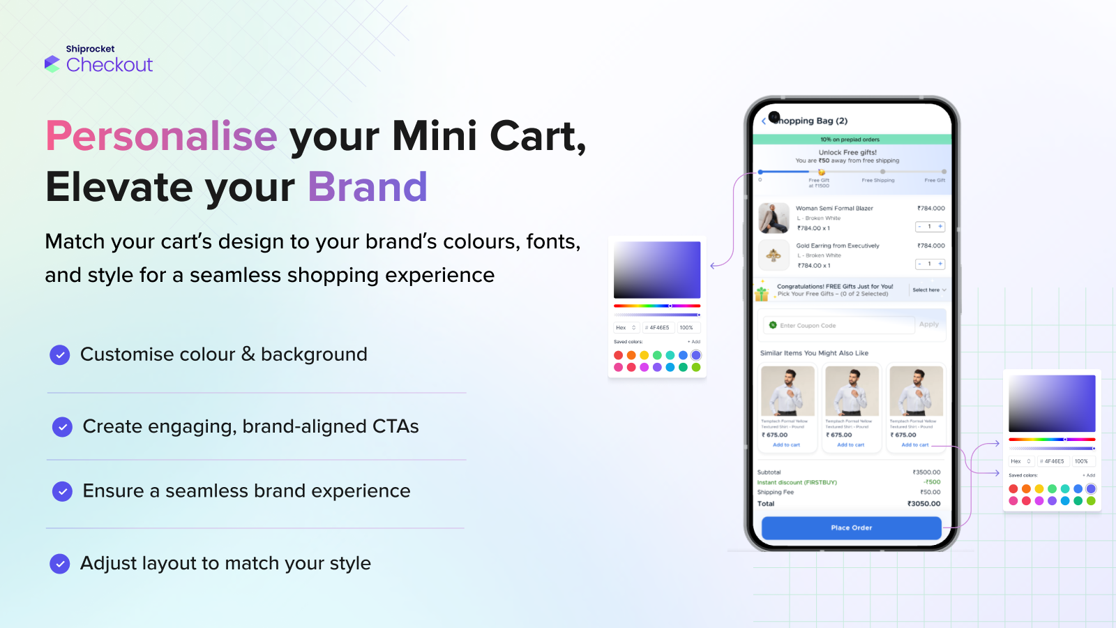 Match your cart with the brand color to have seamless experience