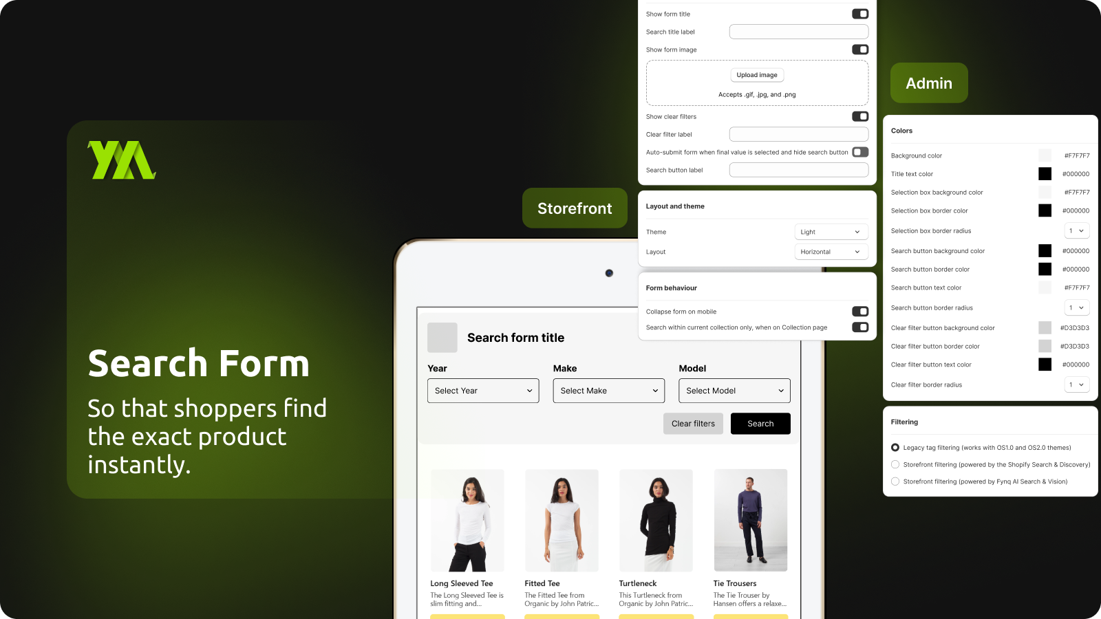 Customizable storefront search form with admin settings panel