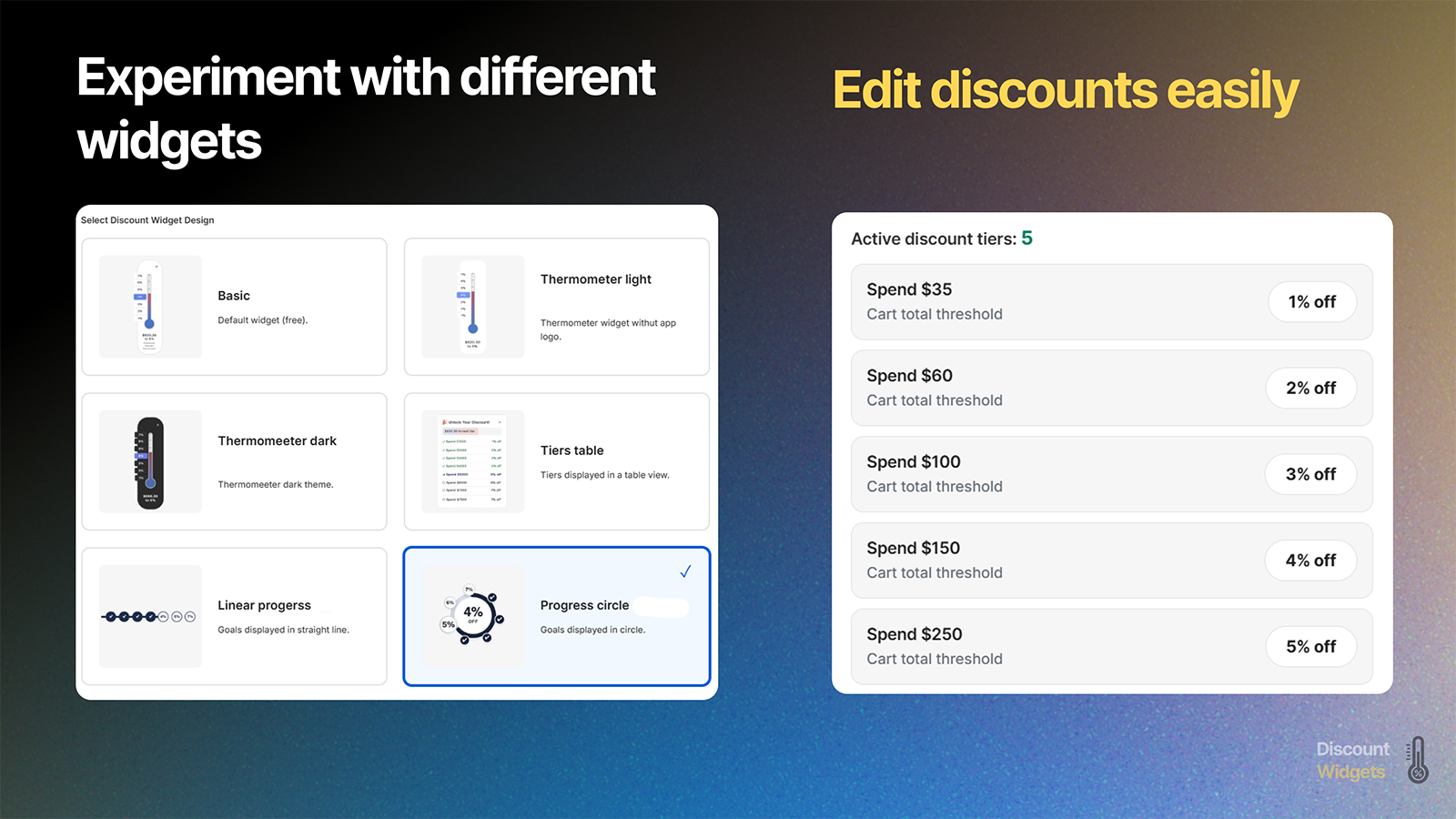 Discount tiers and Widgets options