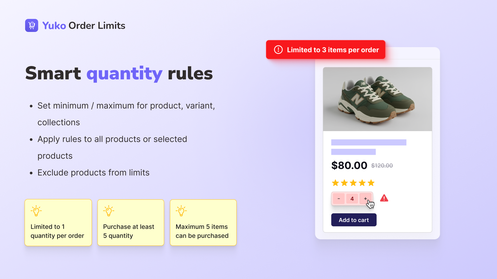 Set order limits based on products, variants, collections & more