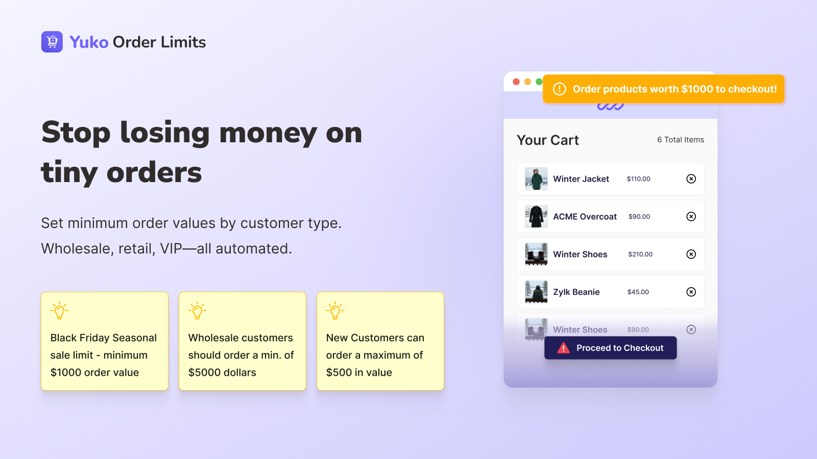 Set minimum / maximum order value