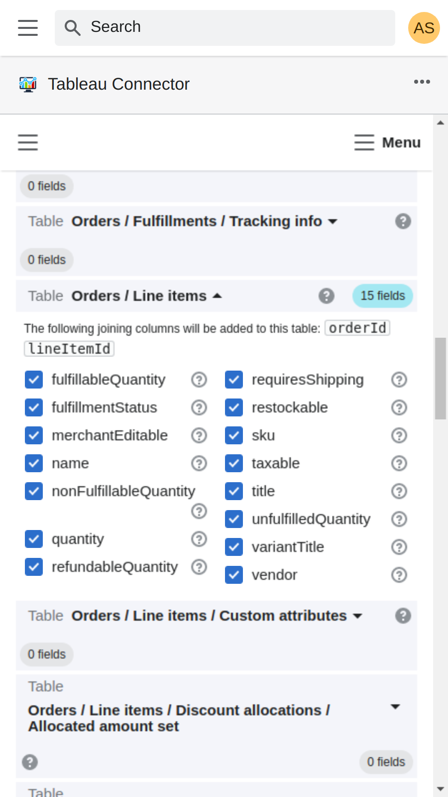 Edit Data Source: export shopify orders to tableau