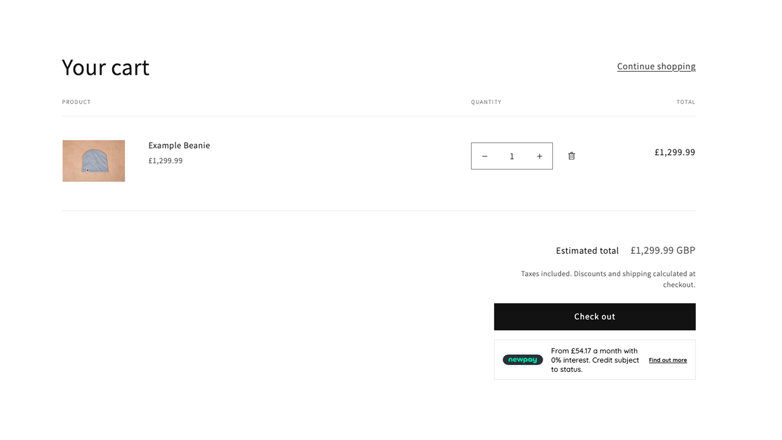 Cart page with widget enabled