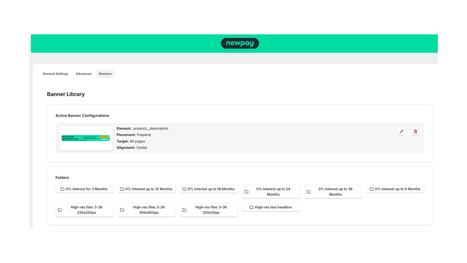 Banner configuration page
