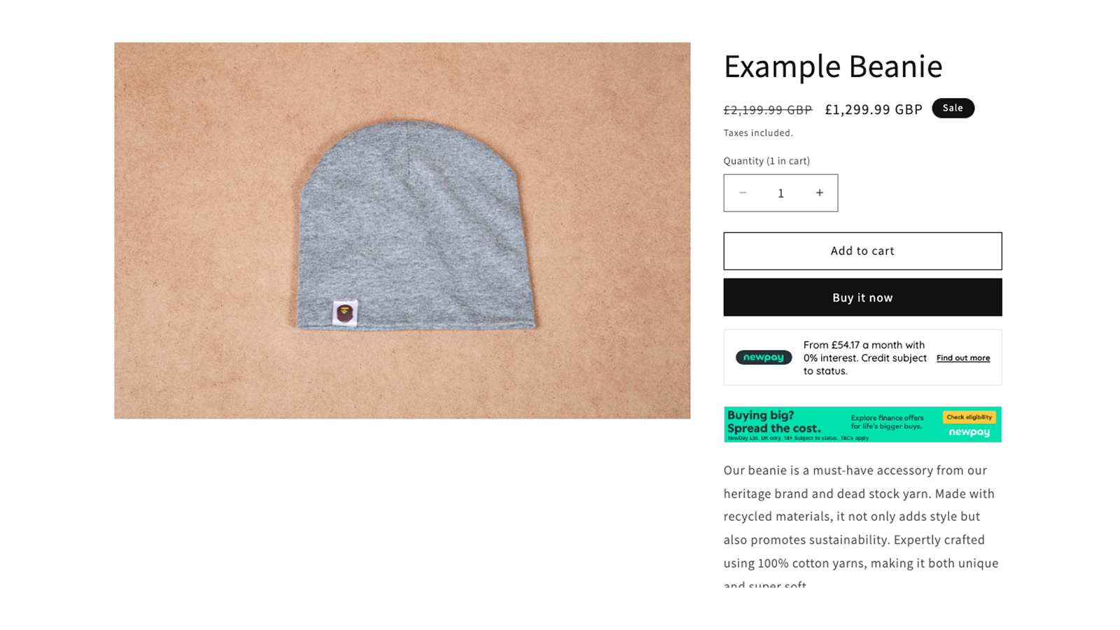 Product page with widget enabled and a finance banner